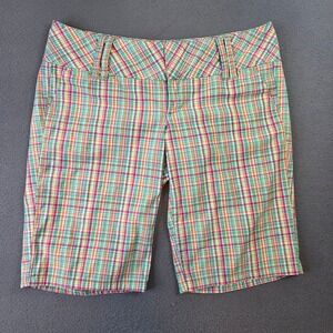 Spacegirlz Plaid Bermuda Shorts Green Pink Orange Check Y2K Size 5